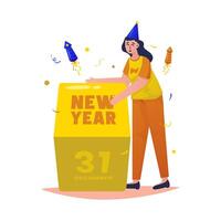 Flat design girl character rolling blocks into new year preparation vector
