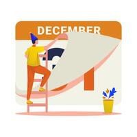 Flat design of a man changing calendar date to first January vector