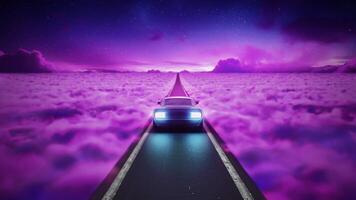 loop synthwave car Neon Road That Winds Its Way Through Beautiful pink Clouds in a Dreamlike Atmosphere video