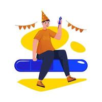 Flat design of male character sitting at loading bar waiting for new year party vector