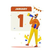 Flat design of a happy man character welcoming the new year vector