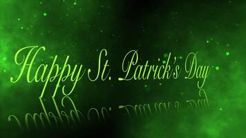 Happy St. Patrick's Day greeting with shamrock particle floating on a green background. video