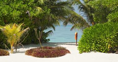 A private beach in the courtyard of a huge luxury villa with a private pool and water slide on a clear sunny day, a paradise for relaxation and vacation video