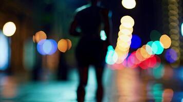 Nighttime Running Footage in Urban Environment with Colorful Bokeh Effects video