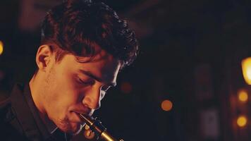 Saxophonist Performing Smooth Jazz Scene in Intimate Setting Footage video