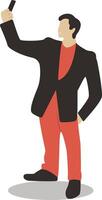 Man Holding Mobile Phone with Standing Pose vector