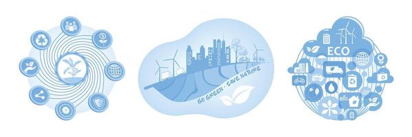 Sustainable eco initiatives representing renewable energy and environmental conservation concepts. vector