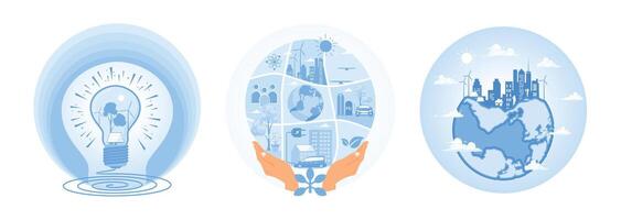 Sustainability and innovation concepts featuring green energy and future technologies. vector