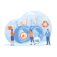 Environmentalists discuss green environments and sustainable energy. vector
