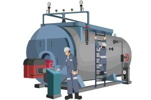 Flat design Industrial Boiler Maintenance Service and Technician working. isolated and White Background. vector