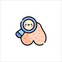 A cartoon brain with a magnifying glass vector