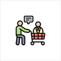 A man pushing a shopping cart with a speech bubble vector
