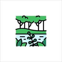 A green and white logo with trees and water vector