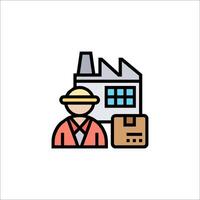 A man with a box and a factory building icon vector