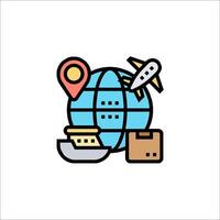 A globe with a plane, luggage and a map vector