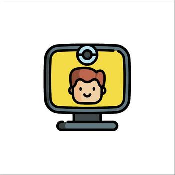 un computadora monitor con un del hombre cara en eso vector