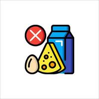 A carton of milk, cheese and eggs with a cross and a red circle vector