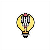 A rocket inside a light bulb icon vector