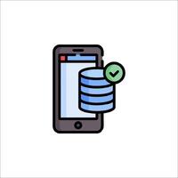 A phone with a green tick and a stack of data vector