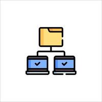 A file folder icon with two laptops and a check mark vector