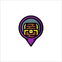 A map pin with a wooden chest in it vector