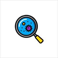 Magnifying glass icon with a virus inside vector