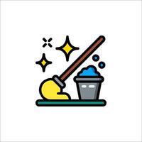 A cleaning icon with a broom and bucket vector