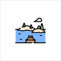 A line drawing of a dock and a boat vector