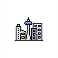 A city skyline icon with a tower and a building vector