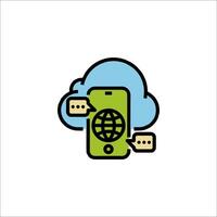A phone with a globe and a cloud icon vector