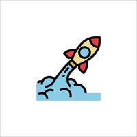 A rocket is flying through the air in a flat line vector