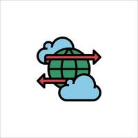 The earth is surrounded by clouds and arrows vector