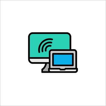 A computer and a monitor with a wifi symbol vector