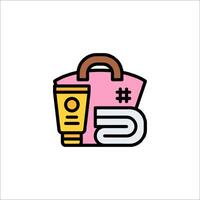 A pink bag with a tube of toothpaste and a bottle of toothpaste vector