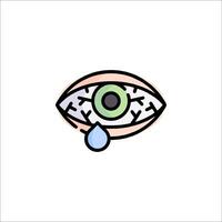 An eye with tears on it, with a line drawing of it vector