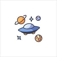 An illustration of an alien spaceship and planets vector