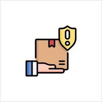 A hand holding a package with a shield icon vector