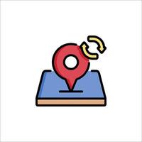 A map pin icon with a red arrow pointing to it vector