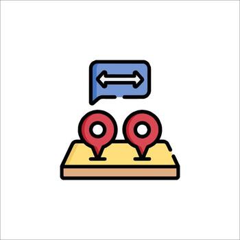 A map with two pins and a speech bubble vector