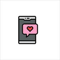 A phone with a heart and speech bubble icon vector