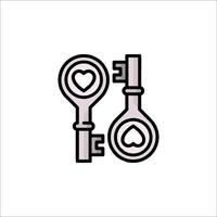 Two keys with hearts in the middle, one on each side vector