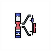 A line drawing of a clock with a red and blue hand vector