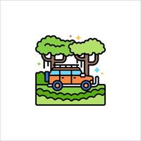 An orange car with trees and a mountain in the background vector