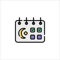A calendar icon with a crescent and a star vector