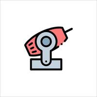 A red and white icon of a drill vector