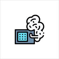 A black and white icon of a computer with a key vector