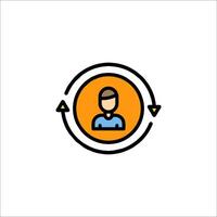 A man in a circle with an arrow pointing to the left vector