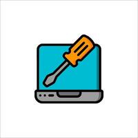 A laptop with a screwdriver on it vector