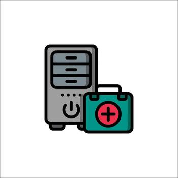 A computer and a first aid kit icon vector