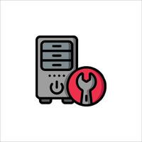 A computer with a wrench and a red circle vector